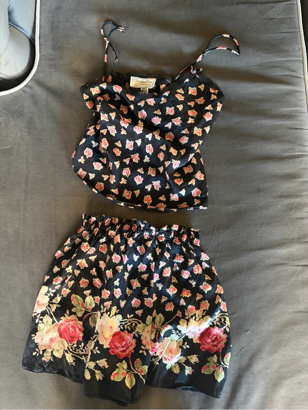 Dior Black Floral Skirt with Pink & Cream Roses